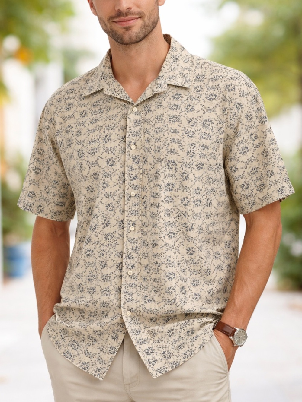 Christian Audigier Short Sleeve Patterned Button Up Collared T Shirt size Large